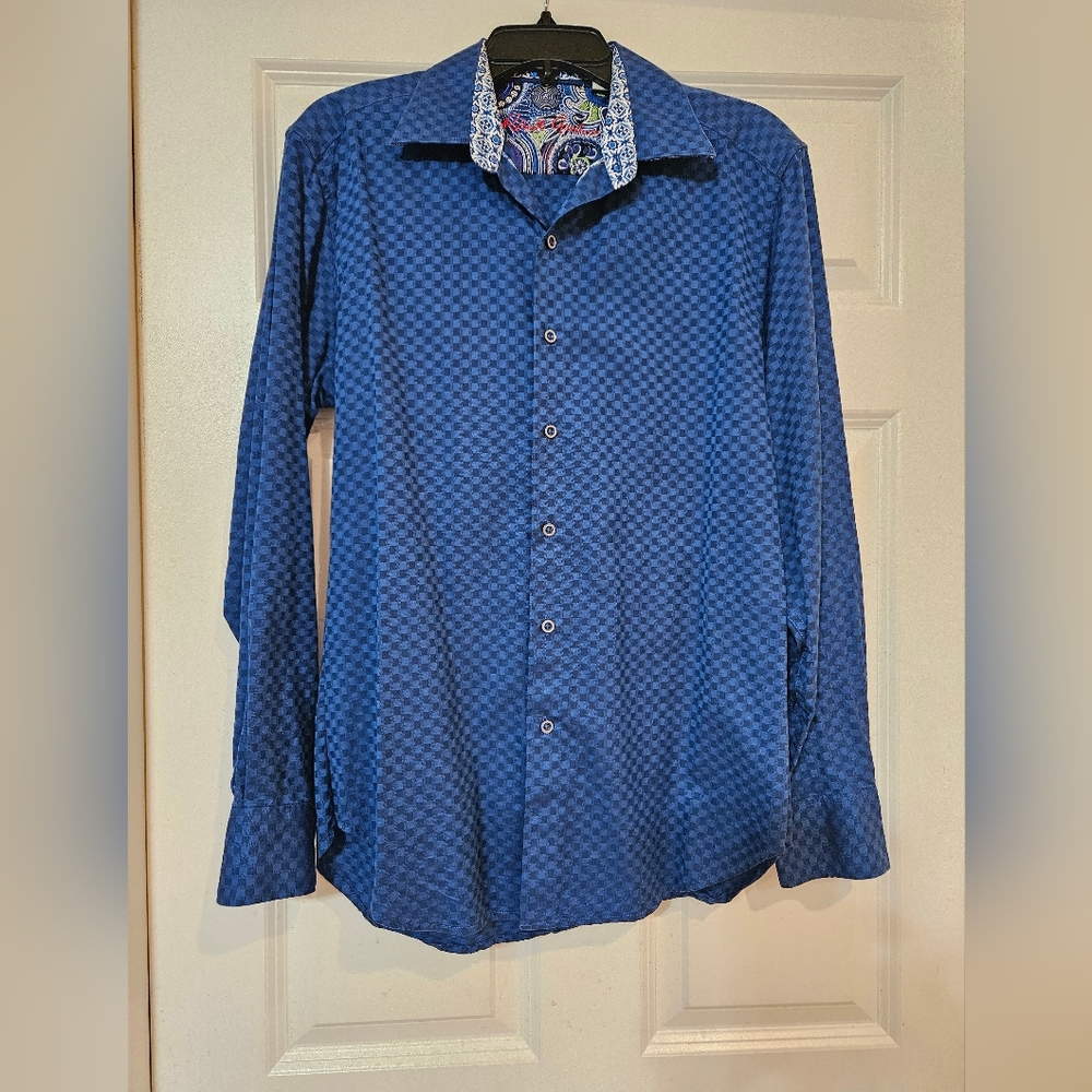 Robert Graham Men's Shirt Size M, Classic Fit, Blue contrasting color, Flip Cuff